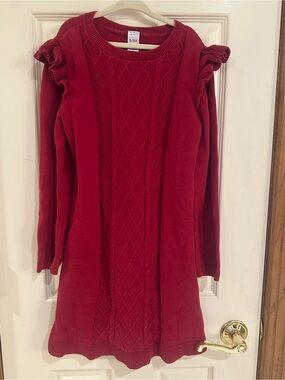 Carter's Deep Red Cable-Knit Ruffle-Shoulder Dress